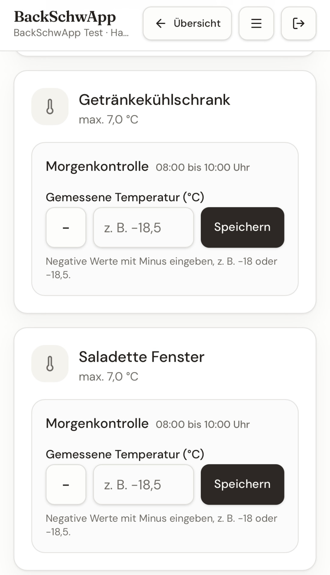Temperaturansicht in BackSchwApp