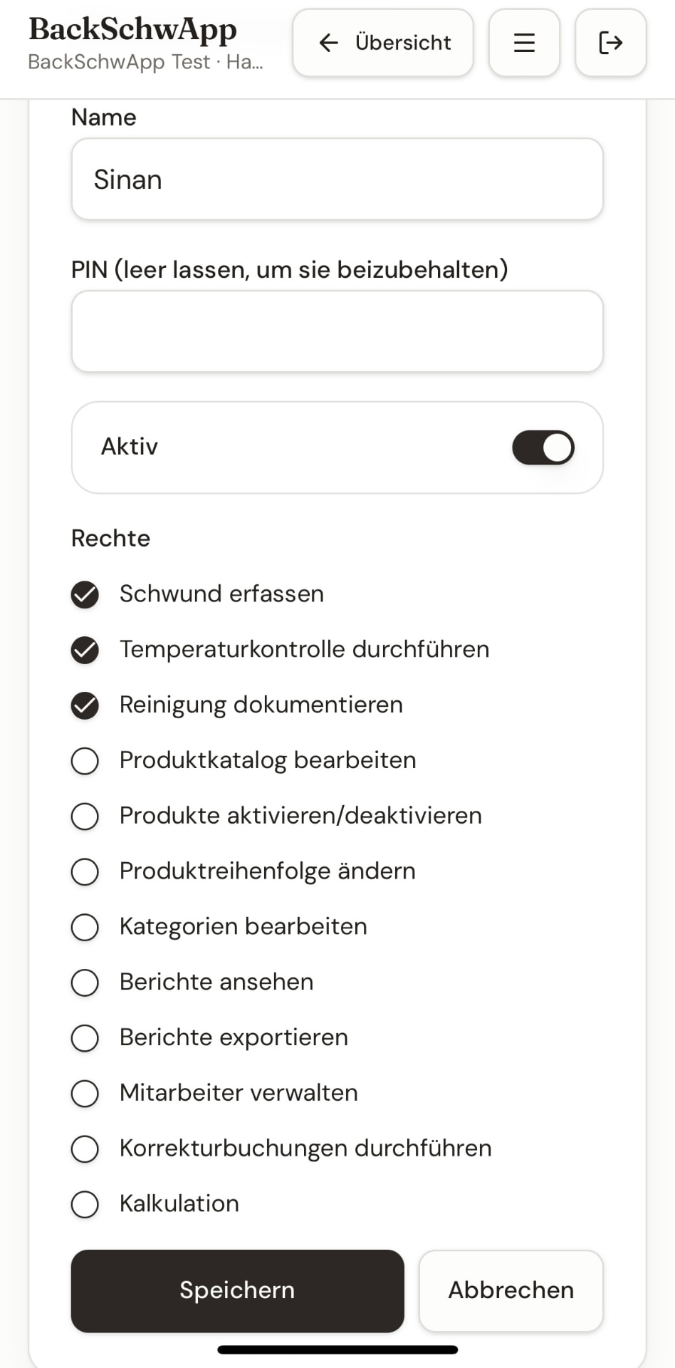 Mitarbeiter und Rechte in BackSchwApp