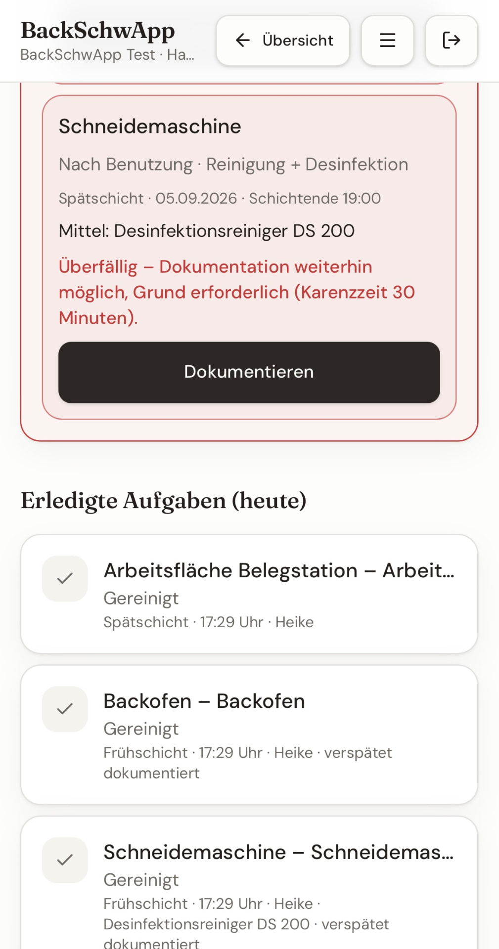 Reinigungsansicht in BackSchwApp